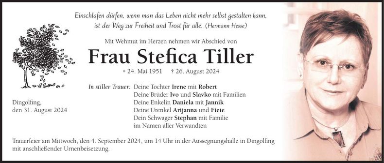 Traueranzeige Stefica Tiller