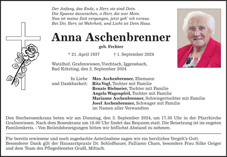 Traueranzeige Anna Aschenbrenner