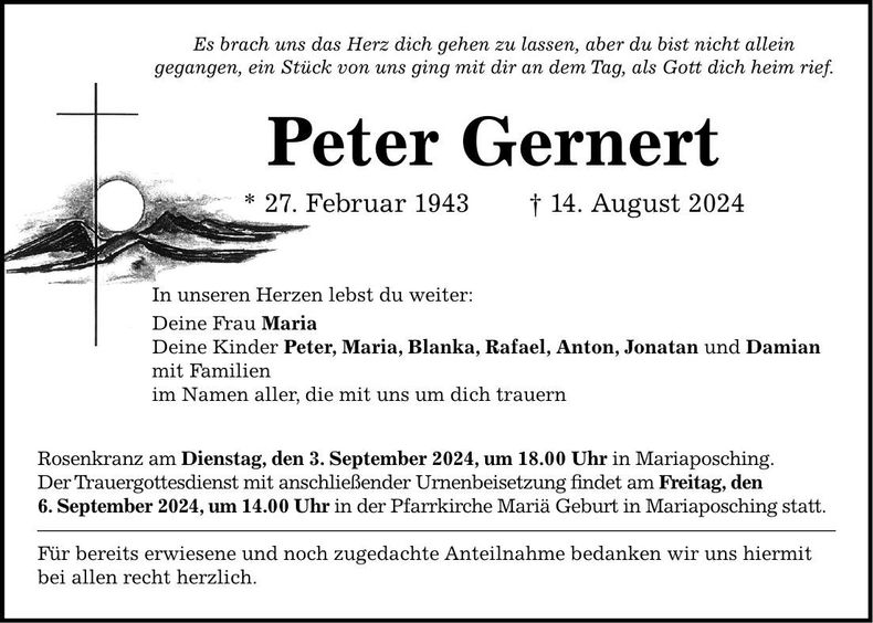Traueranzeige Peter Gernert