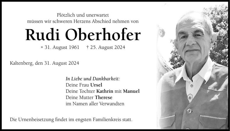Traueranzeige Rudi Oberhofer