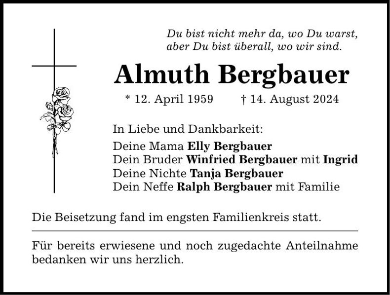 Traueranzeige Almuth Bergbauer
