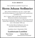 Traueranzeige Johann Sedlmeier