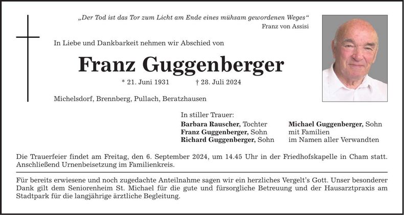 Traueranzeige Franz Guggenberger