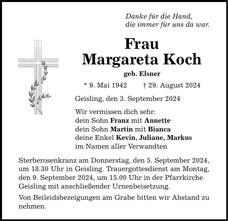 Traueranzeige Margareta Koch