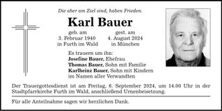 Traueranzeige Karl Bauer