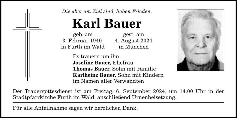 Traueranzeige Karl Bauer