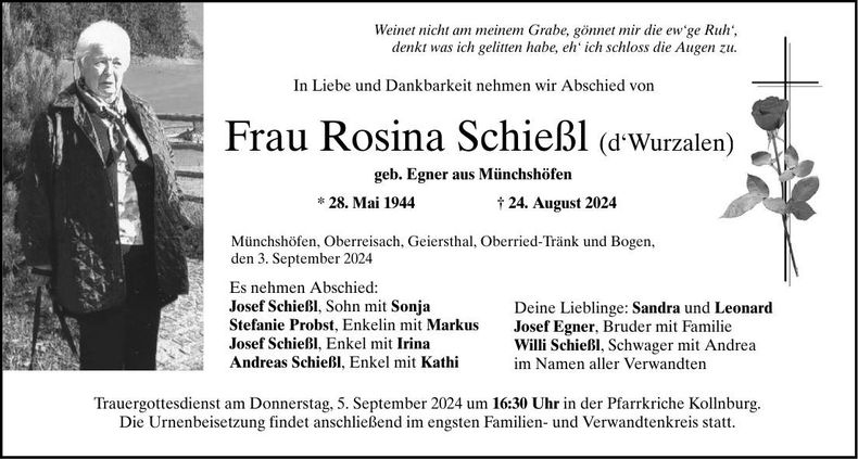 Traueranzeige Rosina Schießl