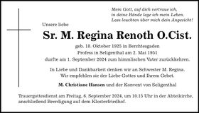 Traueranzeige M. Regina Sr. Renoth O.Cist.