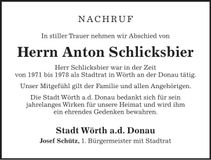 Traueranzeige Anton Schlicksbier