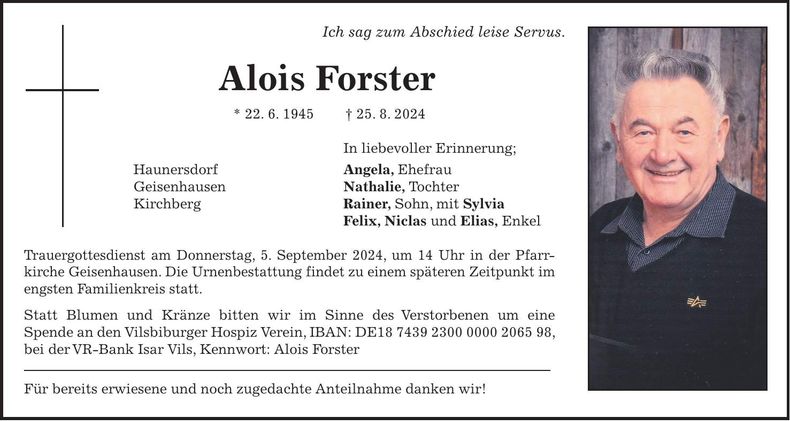 Traueranzeige Alois Forster