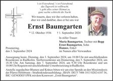 Traueranzeige Ernst Baumgarten