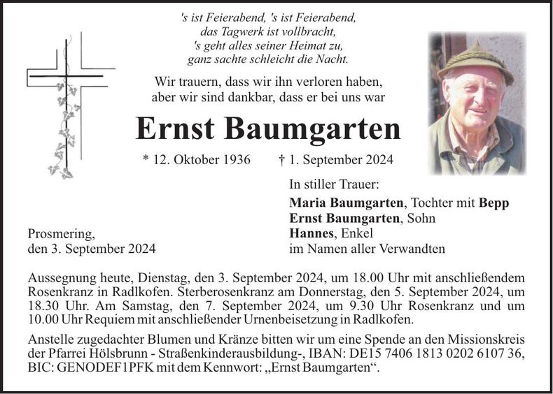 Traueranzeige Ernst Baumgarten