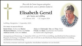 Traueranzeige Elisabeth Gerstl