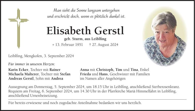 Traueranzeige Elisabeth Gerstl