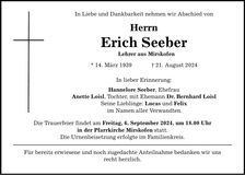 Traueranzeige Erich Seeber