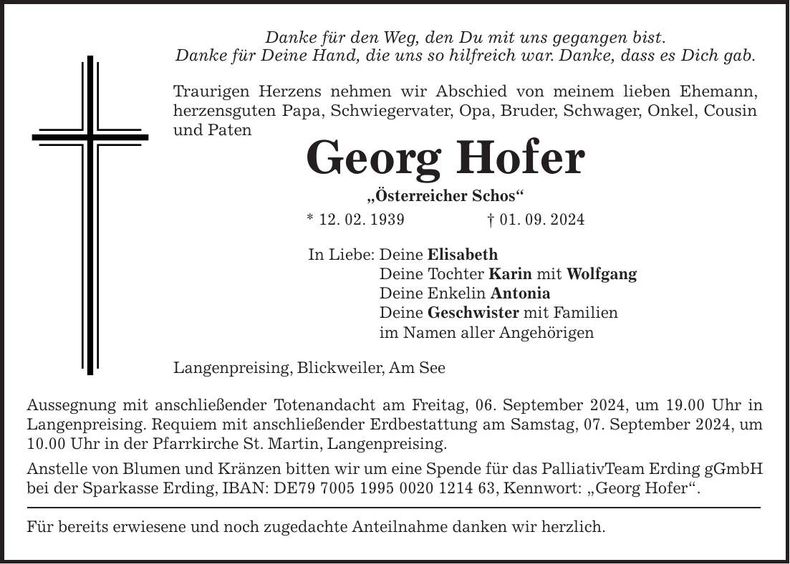 Traueranzeige Georg Hofer