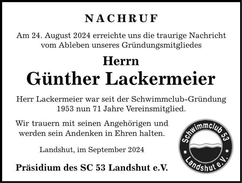 Traueranzeige Günther Lackermeier