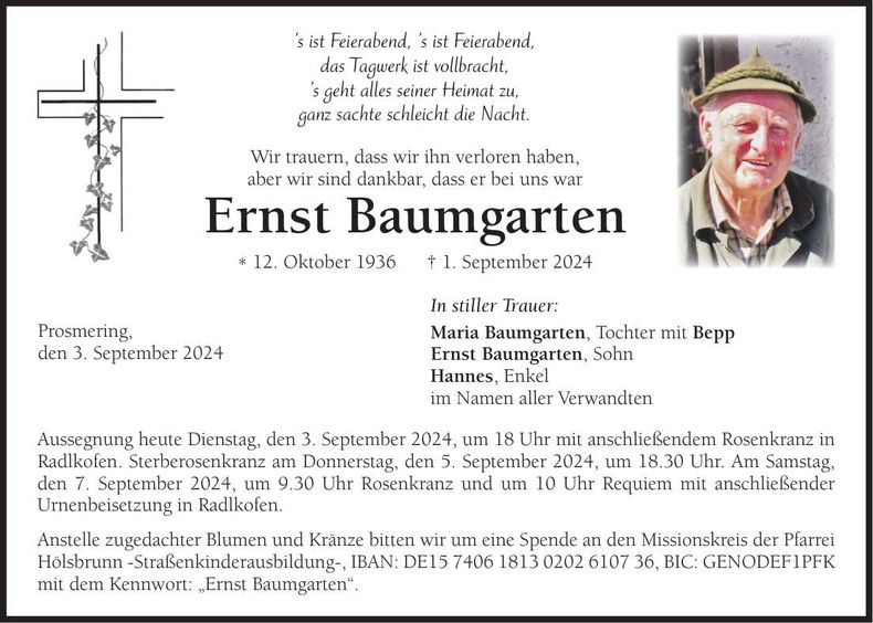 Traueranzeige Ernst Baumgarten