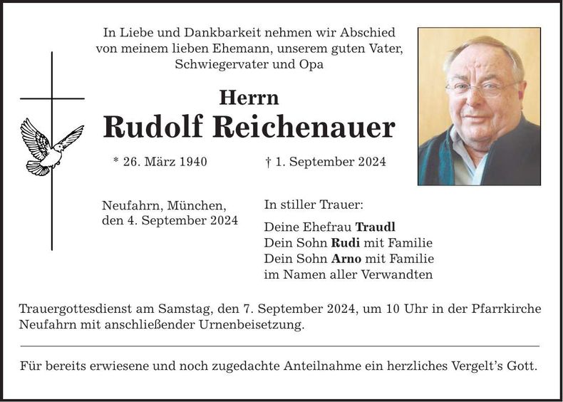 Traueranzeige Rudolf Reichenauer