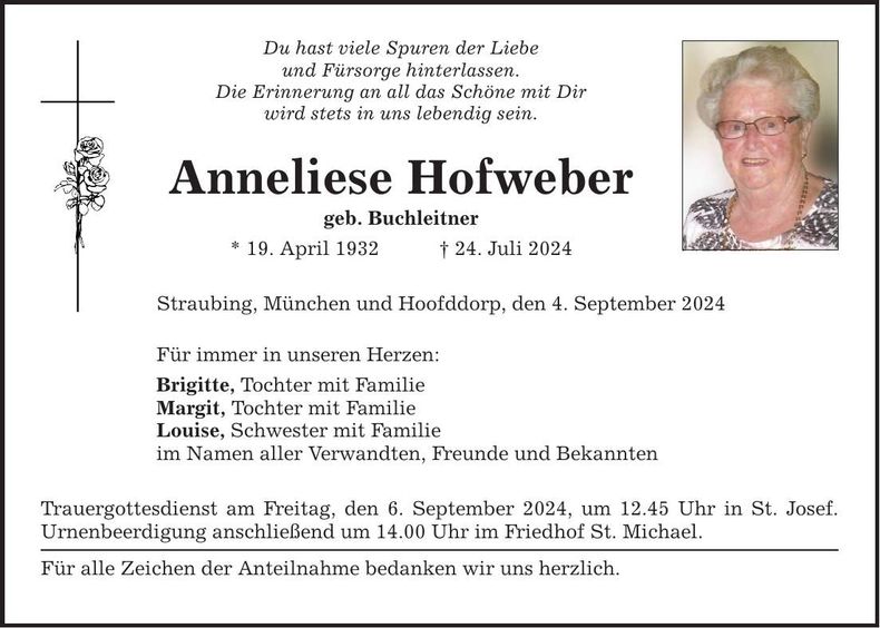 Traueranzeige Anneliese Hofweber
