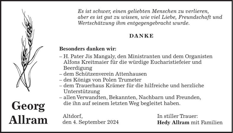 Traueranzeige Georg Allram