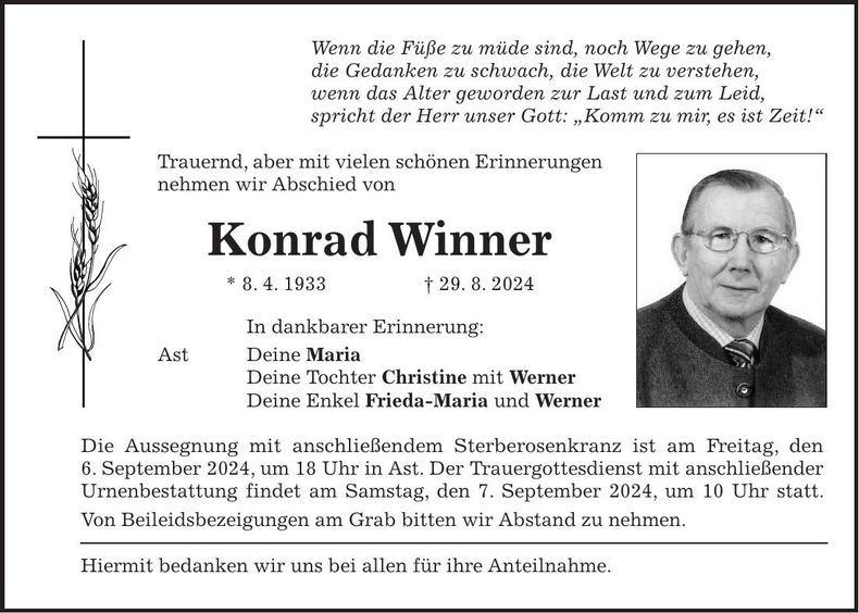 Traueranzeige Konrad Winner