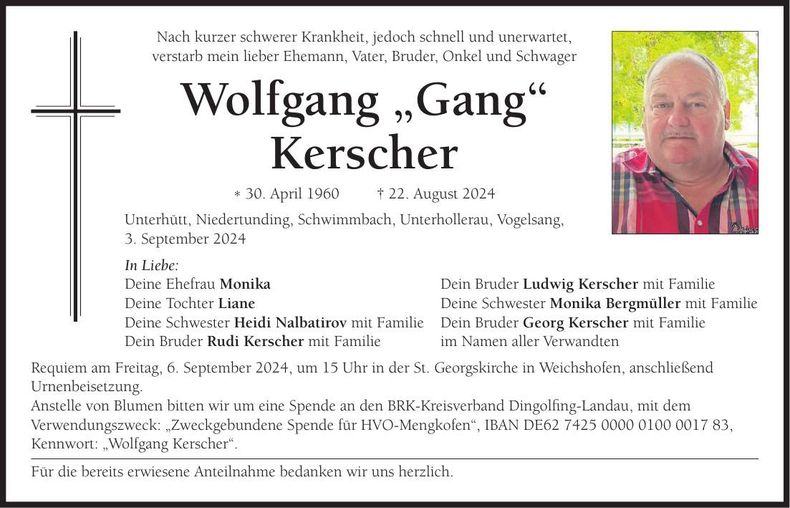Traueranzeige Wolfgang Kerscher