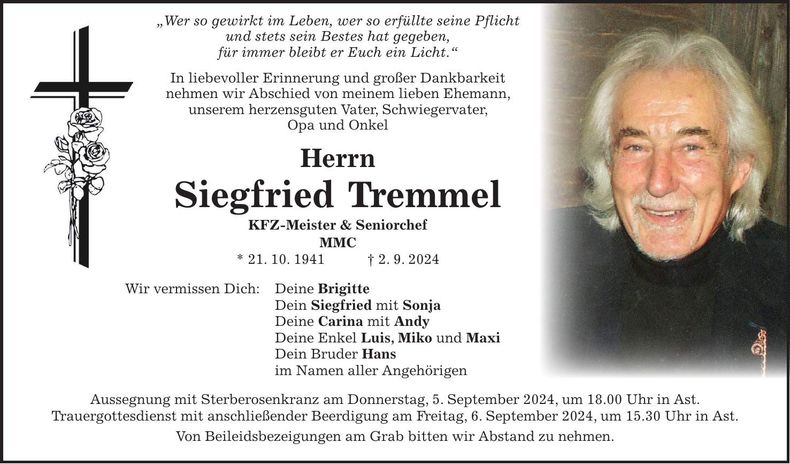 Traueranzeige Siegfried Tremmel