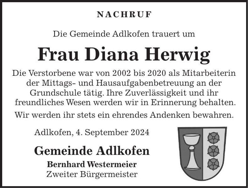 Traueranzeige Diana Herwig