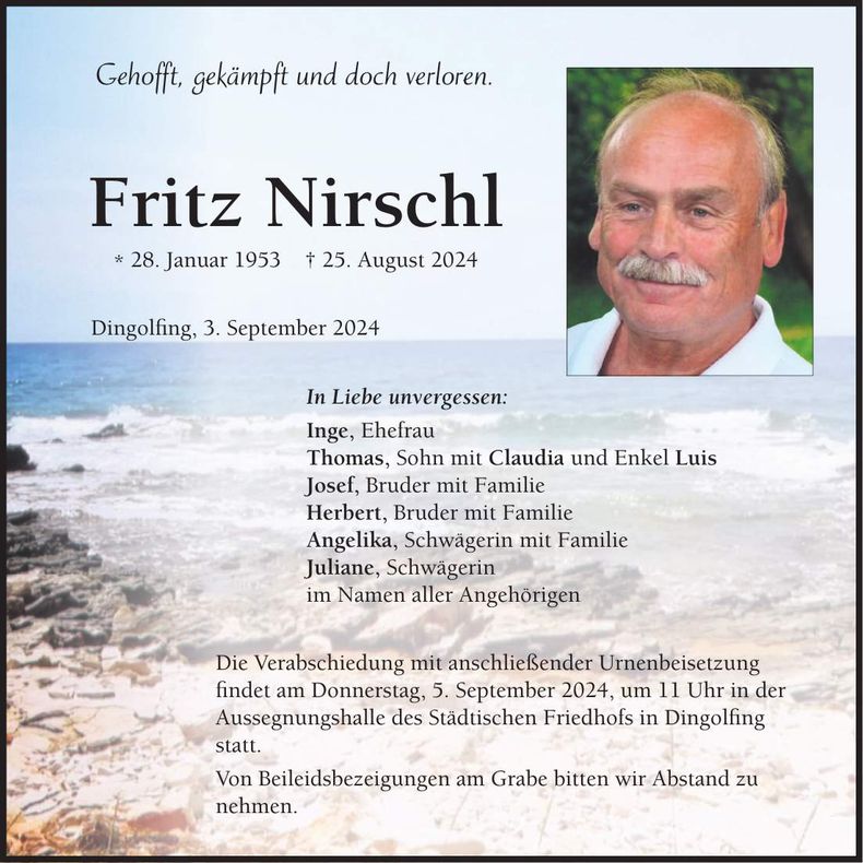 Traueranzeige Fritz Nirschl