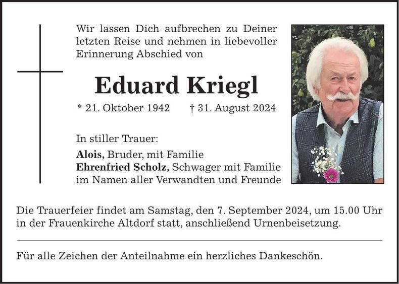Traueranzeige Eduard Kriegl
