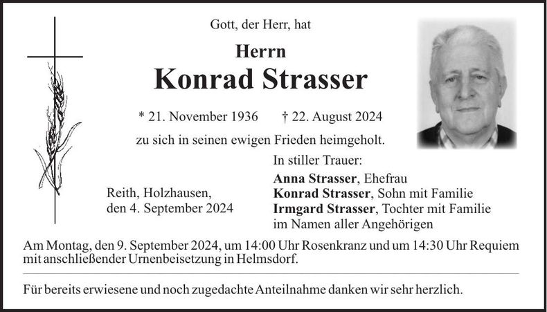 Traueranzeige Konrad Strasser
