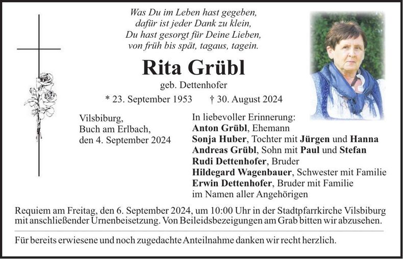 Traueranzeige Rita Grübl