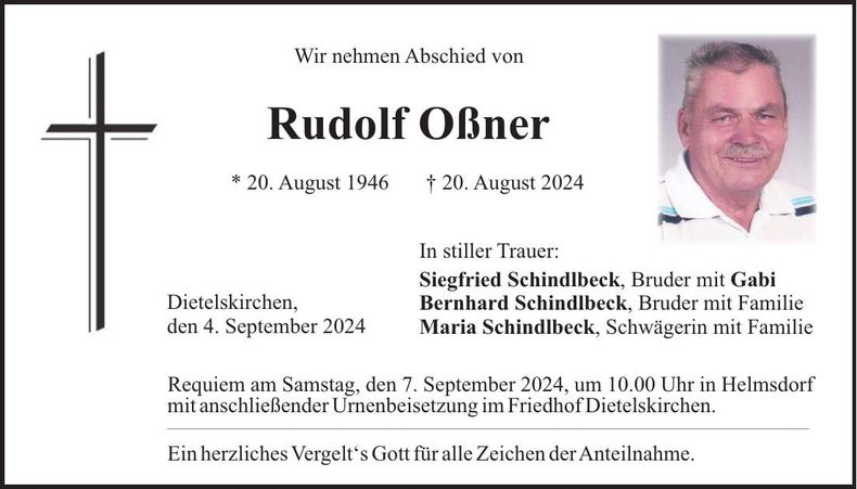 Traueranzeige Rudolf Oßner