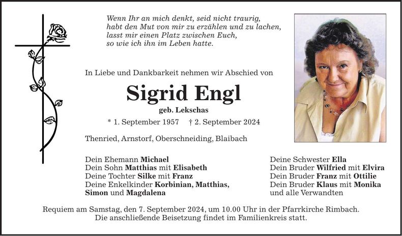 Traueranzeige Sigrid Engl