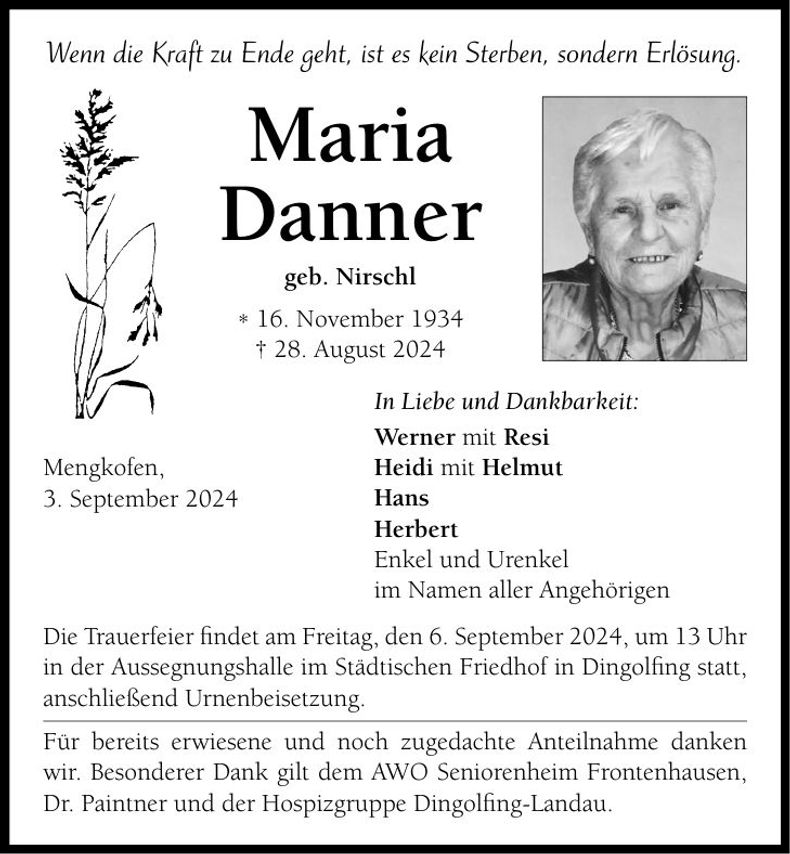 Traueranzeige Maria Danner