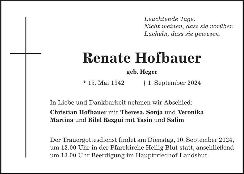 Traueranzeige Renate Hofbauer
