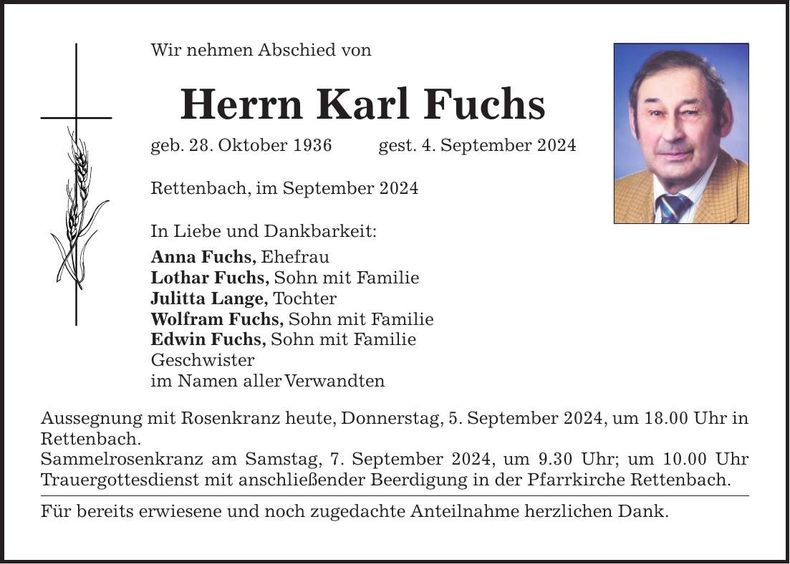 Traueranzeige Karl Fuchs