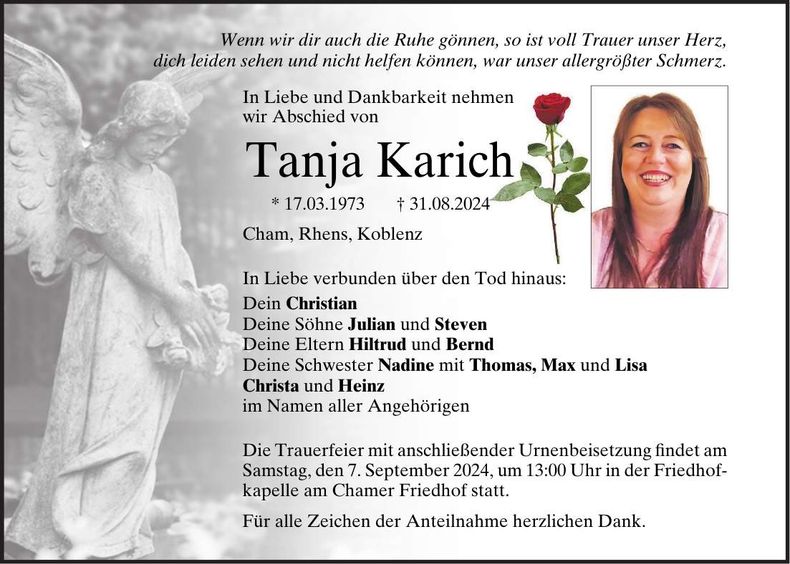 Traueranzeige Tanja Karich