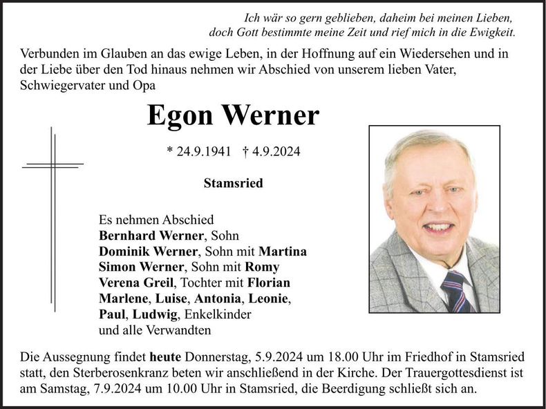 Traueranzeige Egon Werner