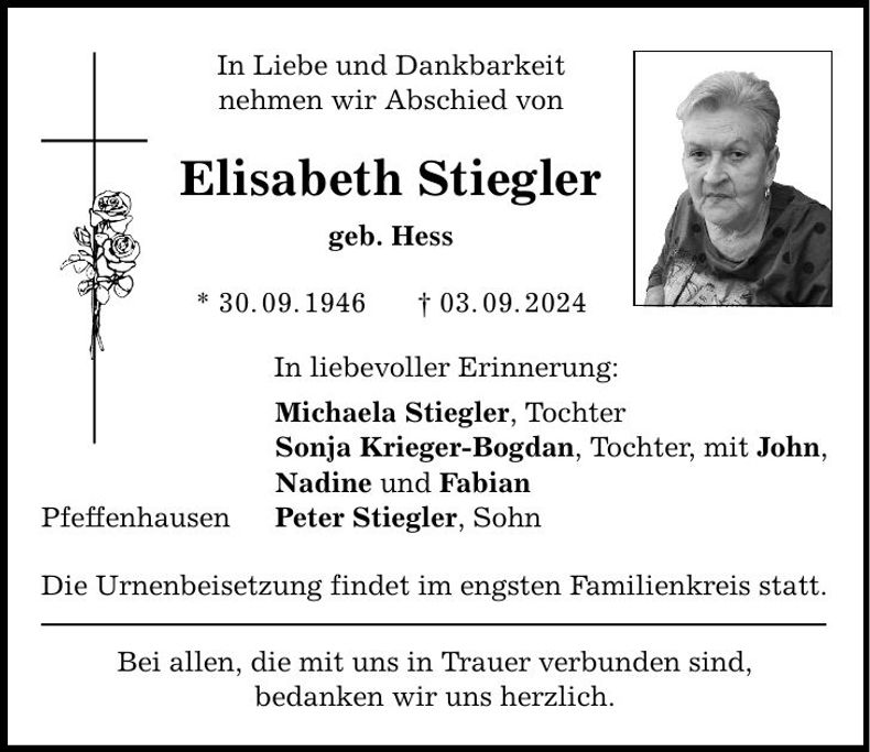 Traueranzeige Elisabeth Stiegler