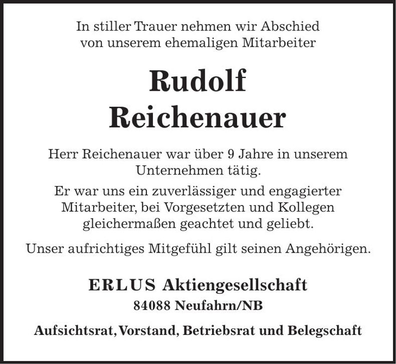 Traueranzeige Rudolf Reichenauer