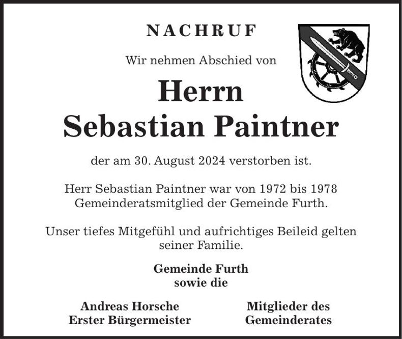 Traueranzeige Sebastian Paintner
