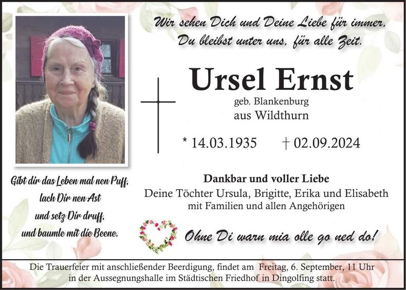 Traueranzeige Ursel Ernst