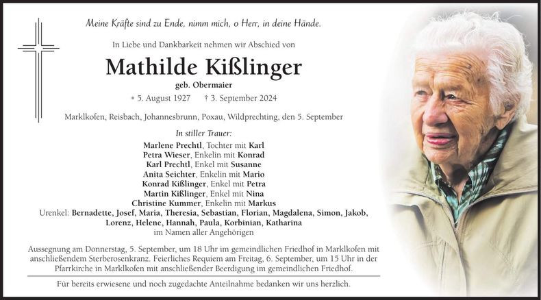 Traueranzeige Mathilde Kißlinger