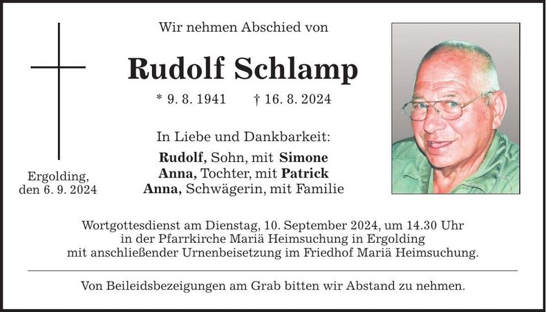Traueranzeige Rudolf Schlamp