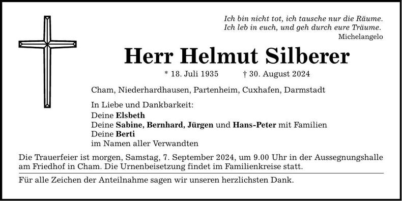 Traueranzeige Helmut Silberer