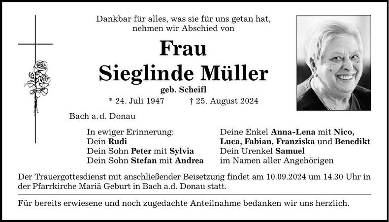 Traueranzeige Sieglinde Müller
