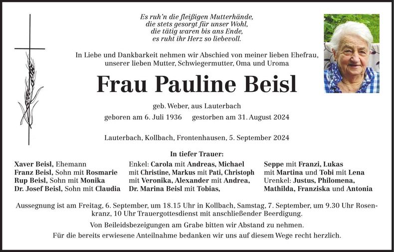 Traueranzeige Pauline Beisl
