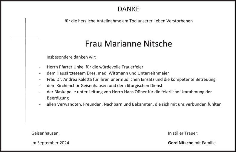 Traueranzeige Marianne Nitsche